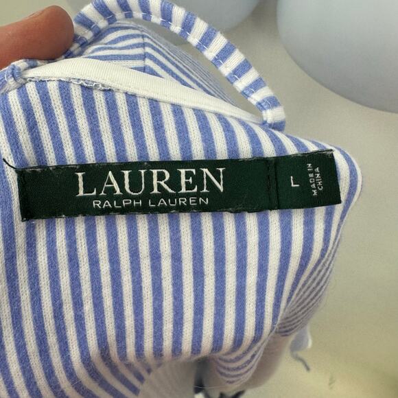 Lauren Ralph Lauren Womens Monogram Robe L Blue White Striped Preppy Old Money - Picture 8 of 10